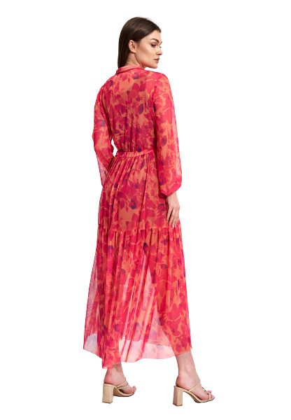 Sukienka letnia maxi zapinana długi rękaw wiązanie wzór 138
